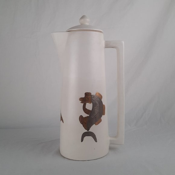 Sascha Brastoff Coffee Pot Other - RARE FIND Sascha Brastoff Coffee Carafe gold/silver NW American native motif